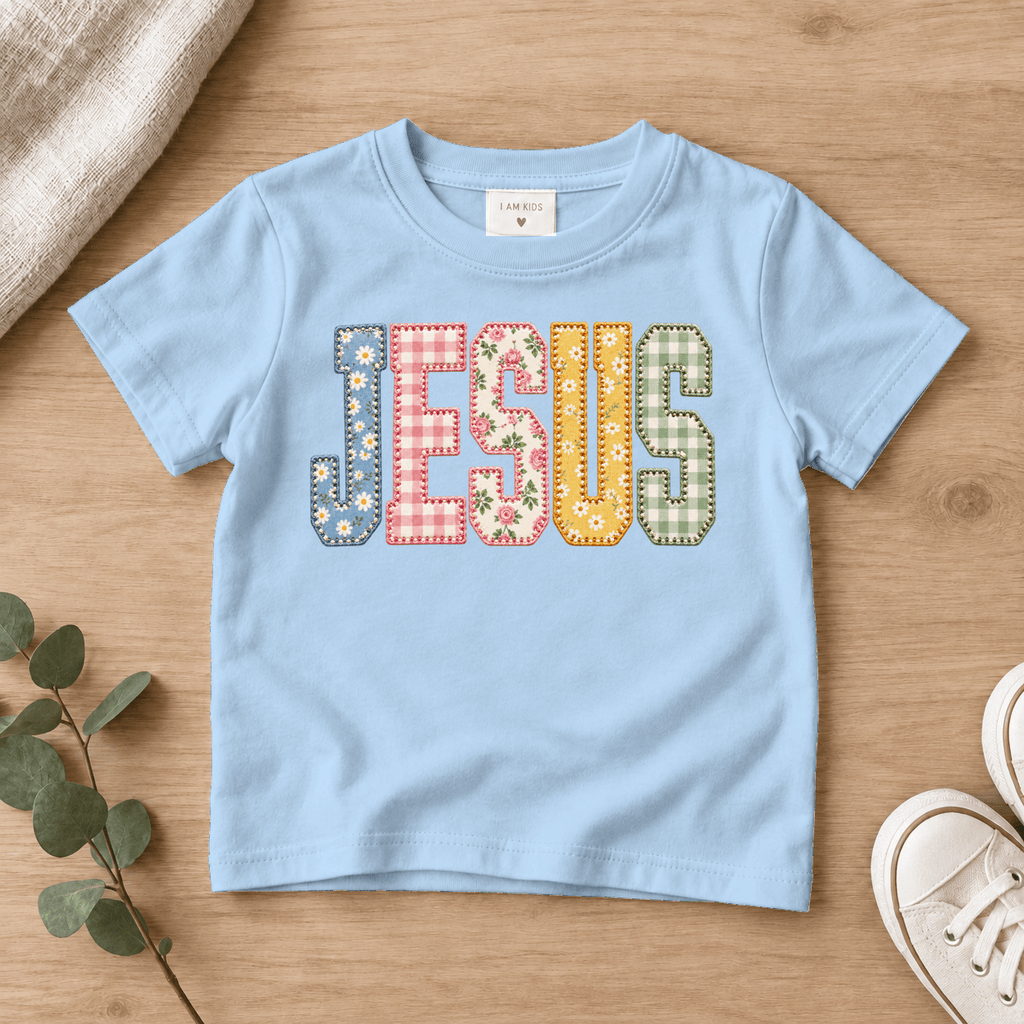 Jesus Patchwork Kids Tee | Future Disciples Christian scripture shirt - I AM Kids