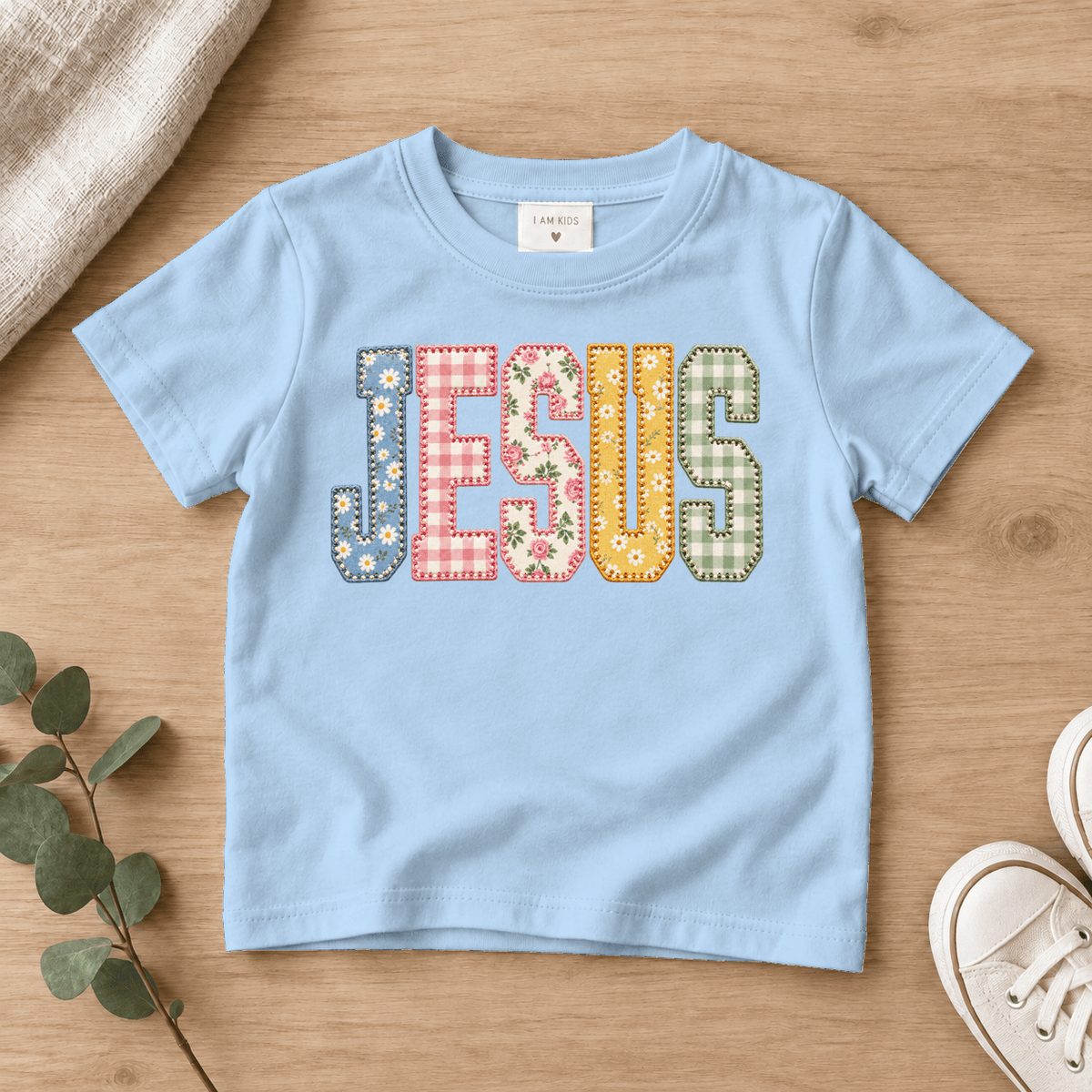 Jesus Patchwork Kids Tee | Future Disciples Christian scripture shirt - I AM Kids