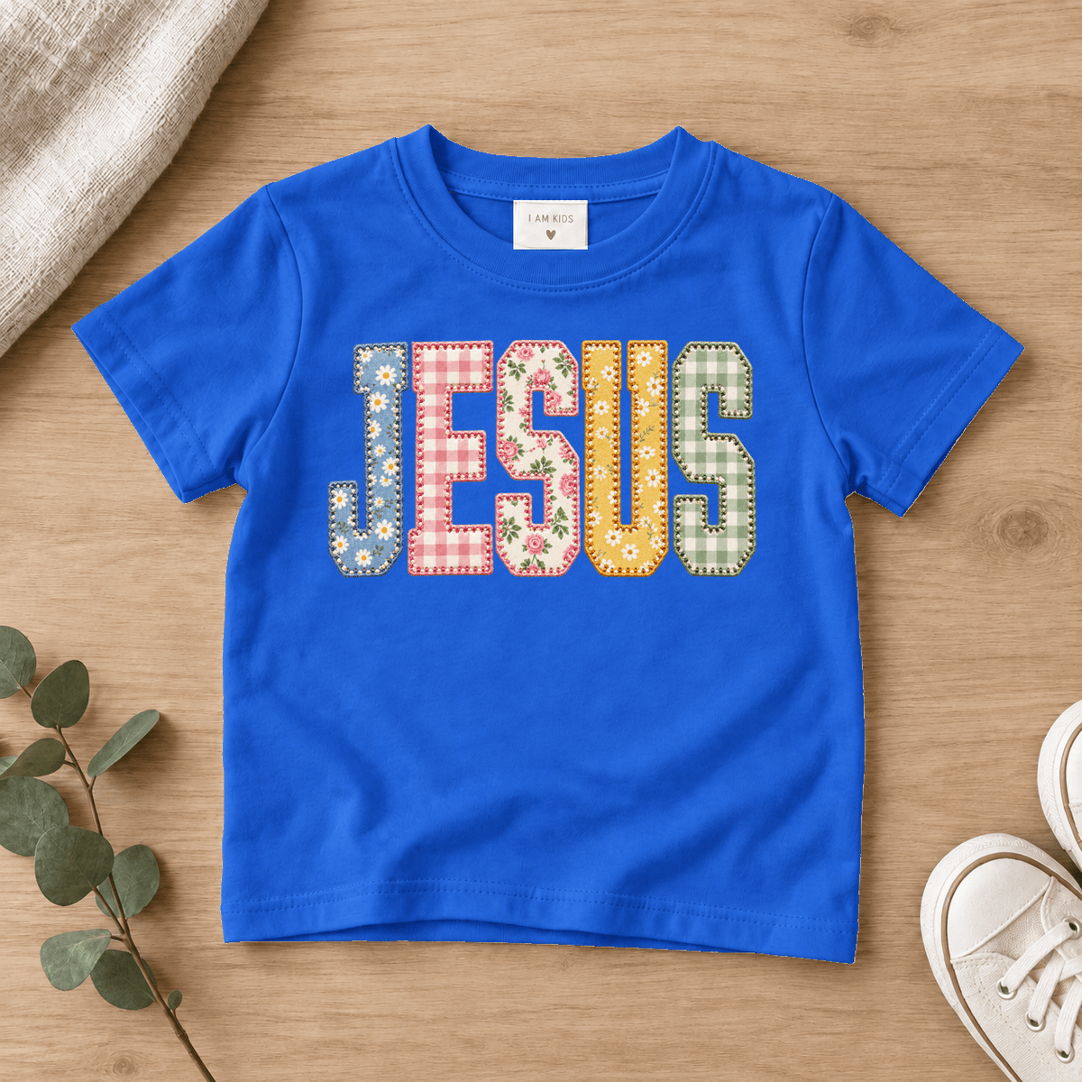 Jesus Patchwork Kids Tee | Future Disciples Christian scripture shirt - I AM Kids