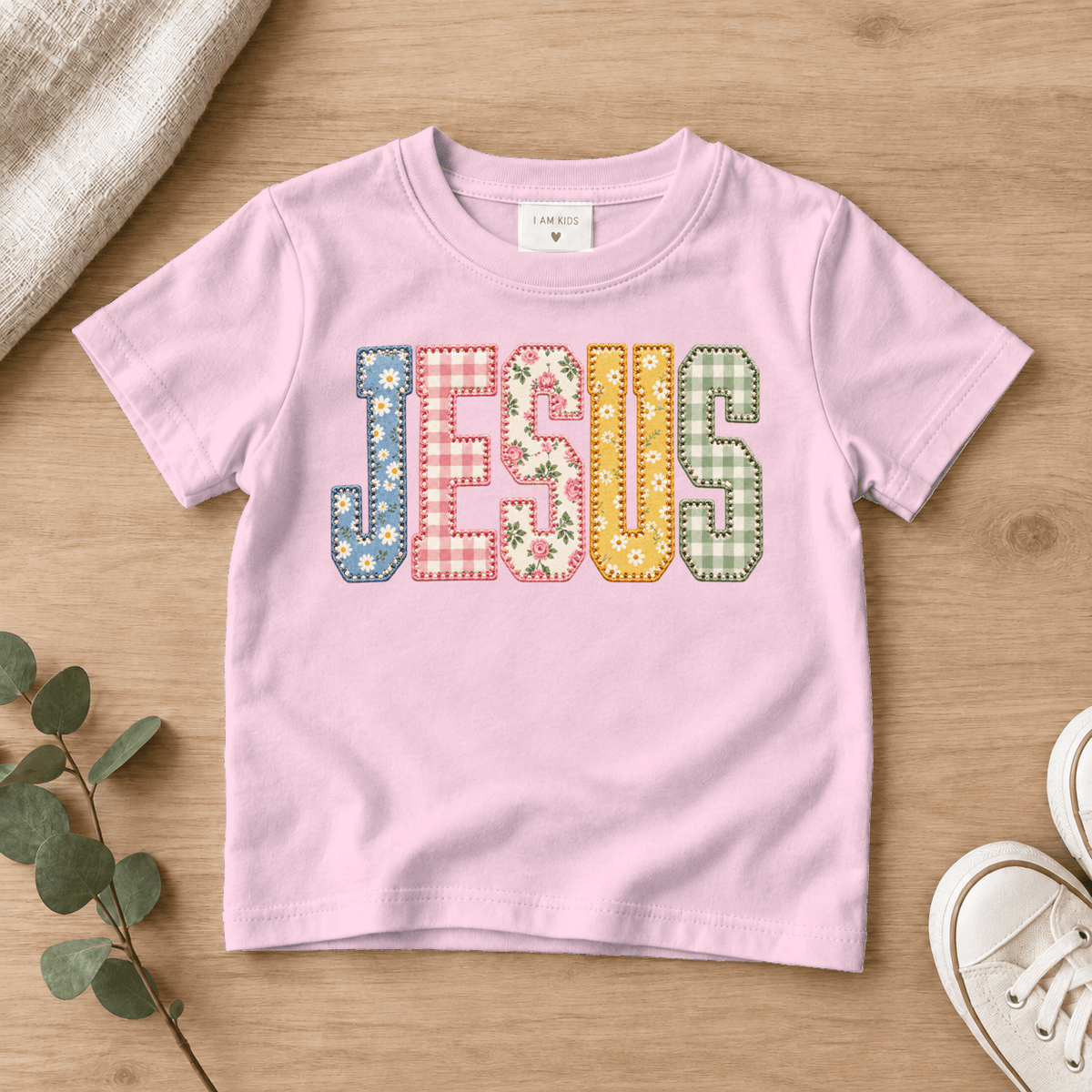Jesus Patchwork Kids Tee | Future Disciples Christian scripture shirt - I AM Kids