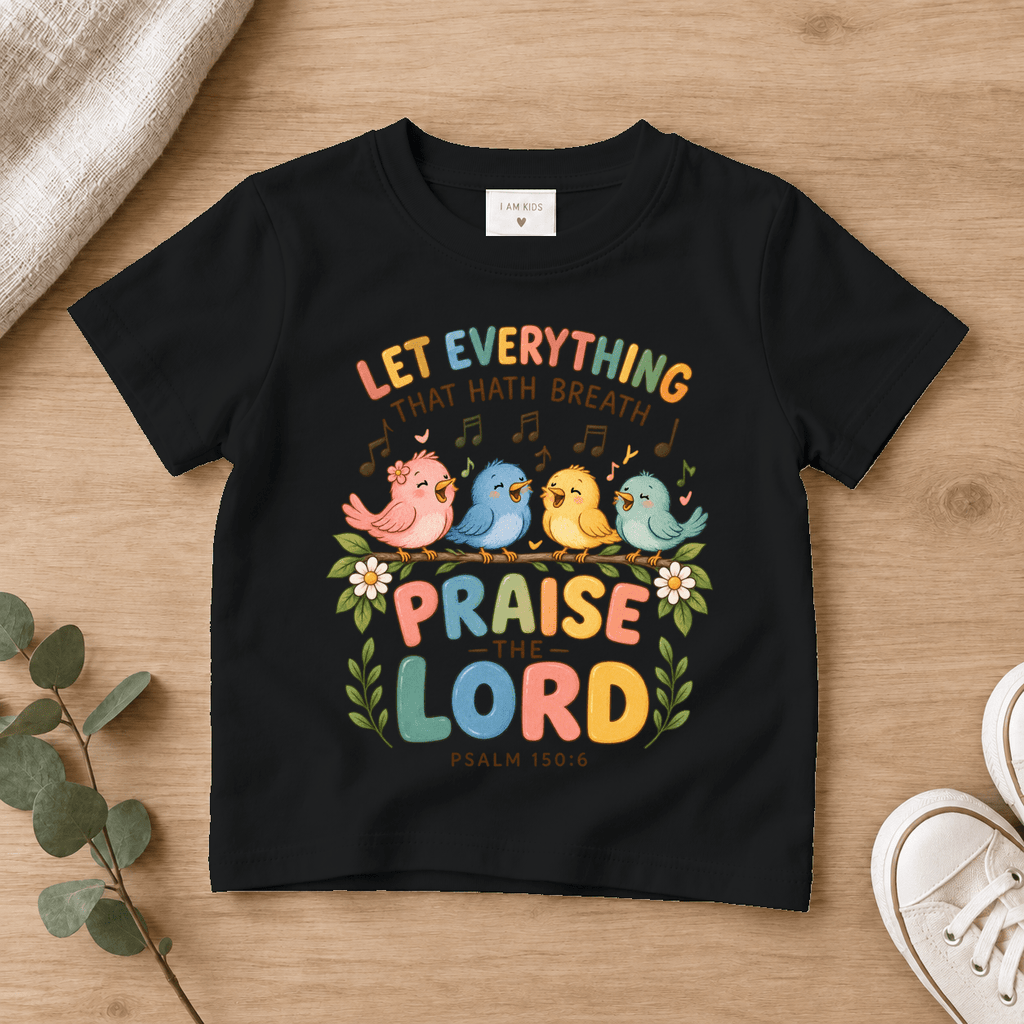Praise the Lord Singing Birds Kids Tee | Future Disciples Christian scripture shirt - I AM Kids