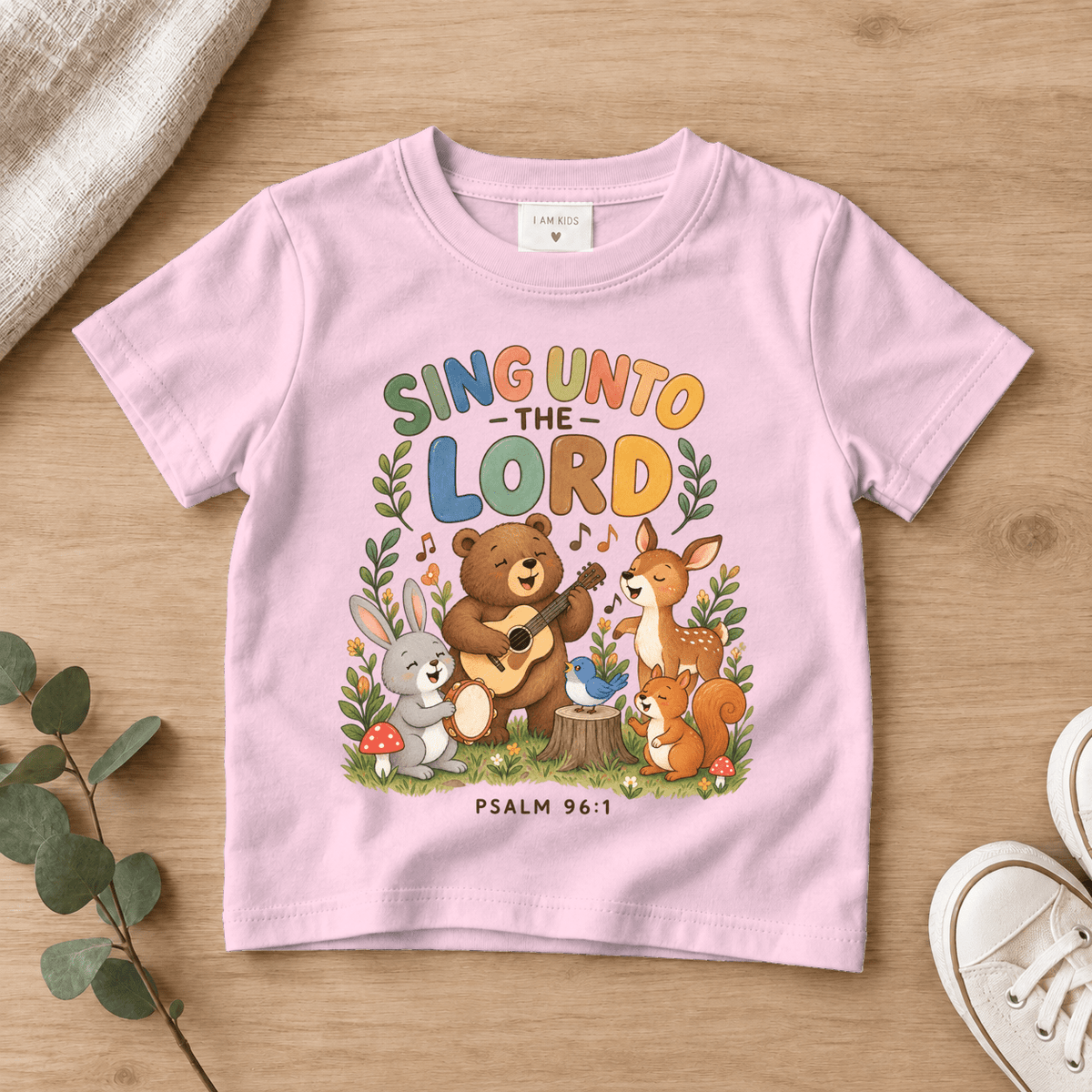 Sing unto the Lord Woodland Bear Kids Tee | Future Disciples Christian scripture shirt - I AM Kids