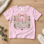 Walk by Faith Bow Kids Tee | Future Disciples Christian scripture shirt - I AM Kids