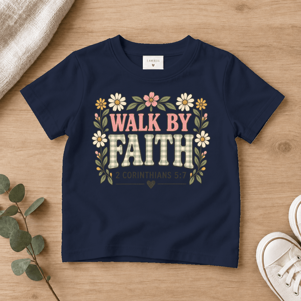 Walk by Faith Floral Kids Tee | Future Disciples Christian scripture shirt - I AM Kids