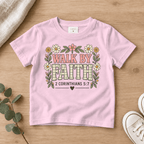 Walk by Faith Floral Kids Tee | Future Disciples Christian scripture shirt - I AM Kids